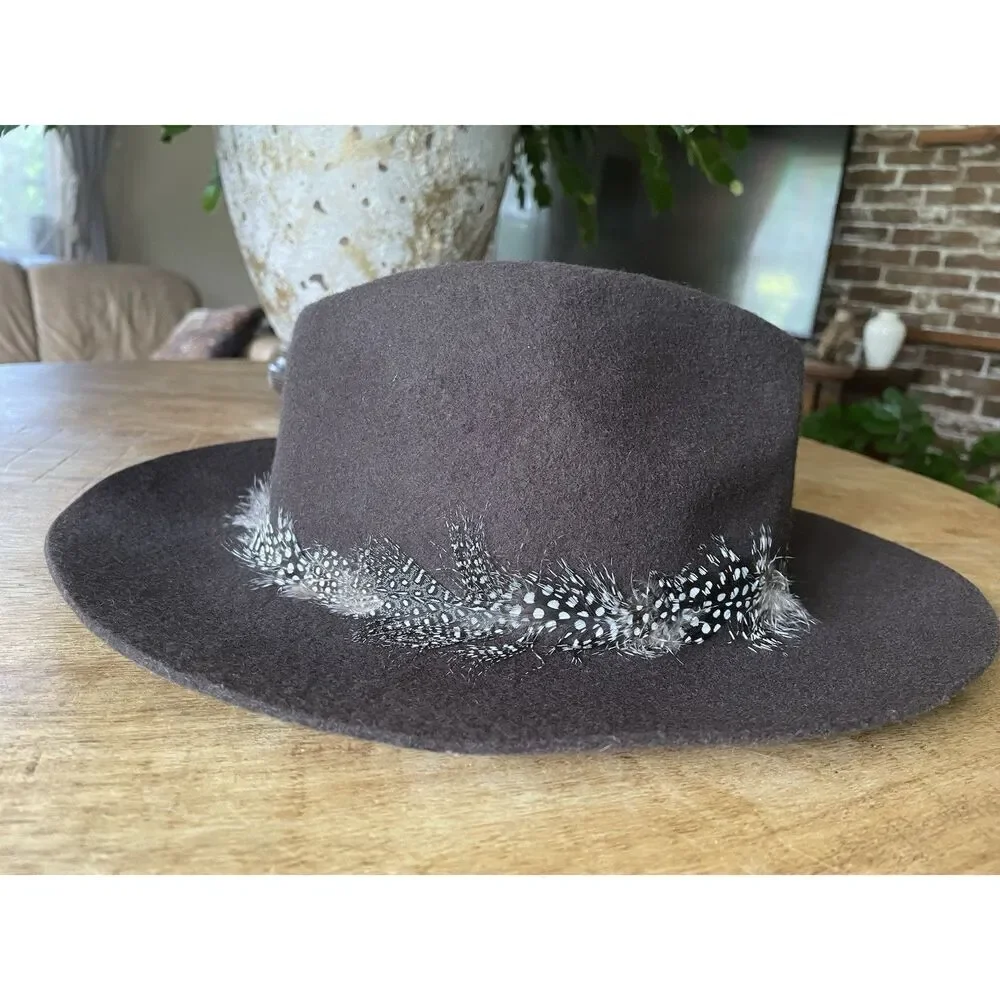 Unisex World Market Wool Fedora Hat Brown Feather Band One Size boho-inspired